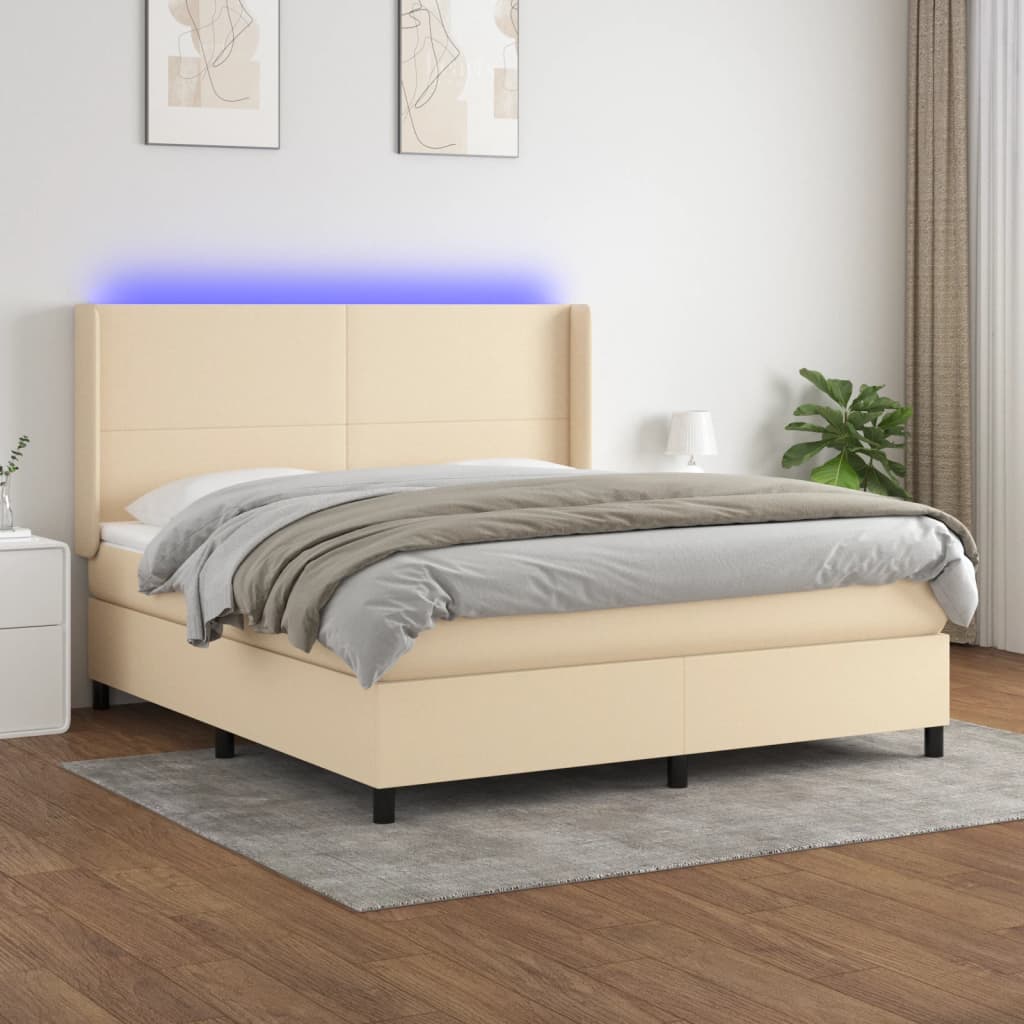 Boxspring met matras en LED stof crèmekleurig 180x200 cm – afbeelding 1
