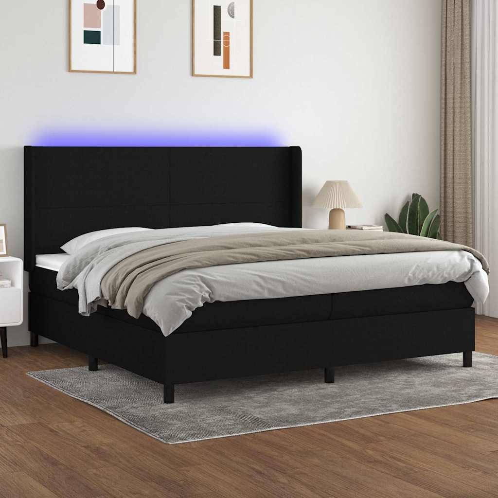 Boxspring met matras en LED stof zwart 200x200 cm – afbeelding 1