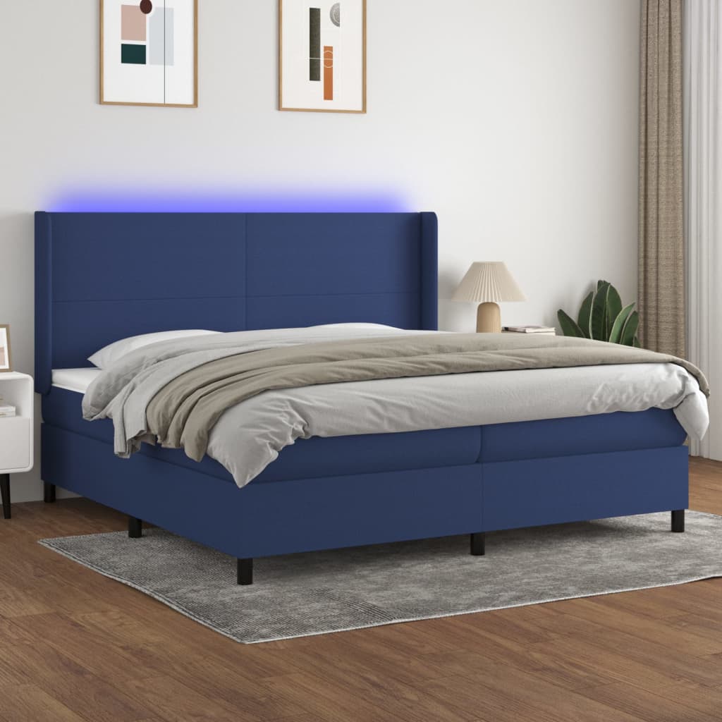 Boxspring met matras en LED stof blauw 200x200 cm – afbeelding 1