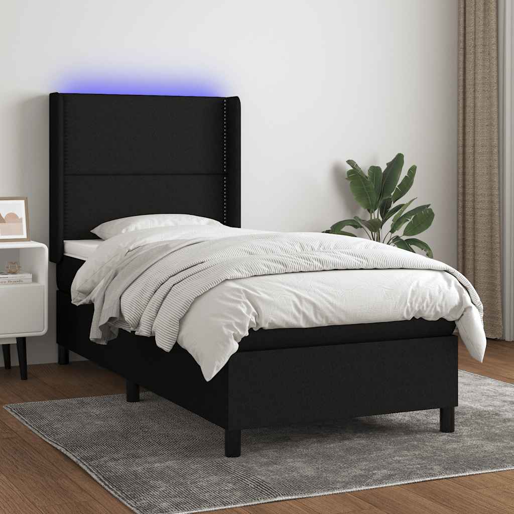 Boxspring met matras en LED stof zwart 80x200 cm – afbeelding 1