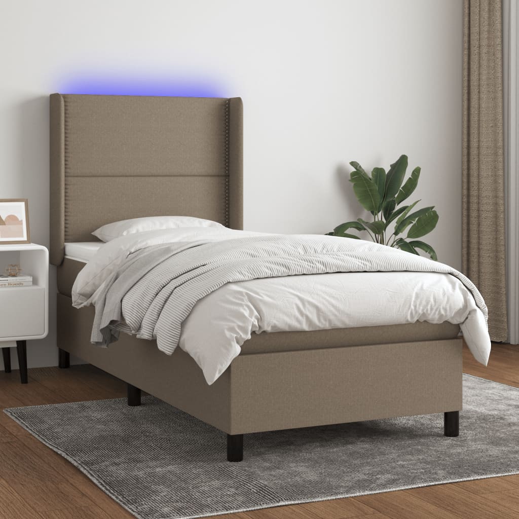 Boxspring met matras en LED stof taupe 90x190 cm – afbeelding 1