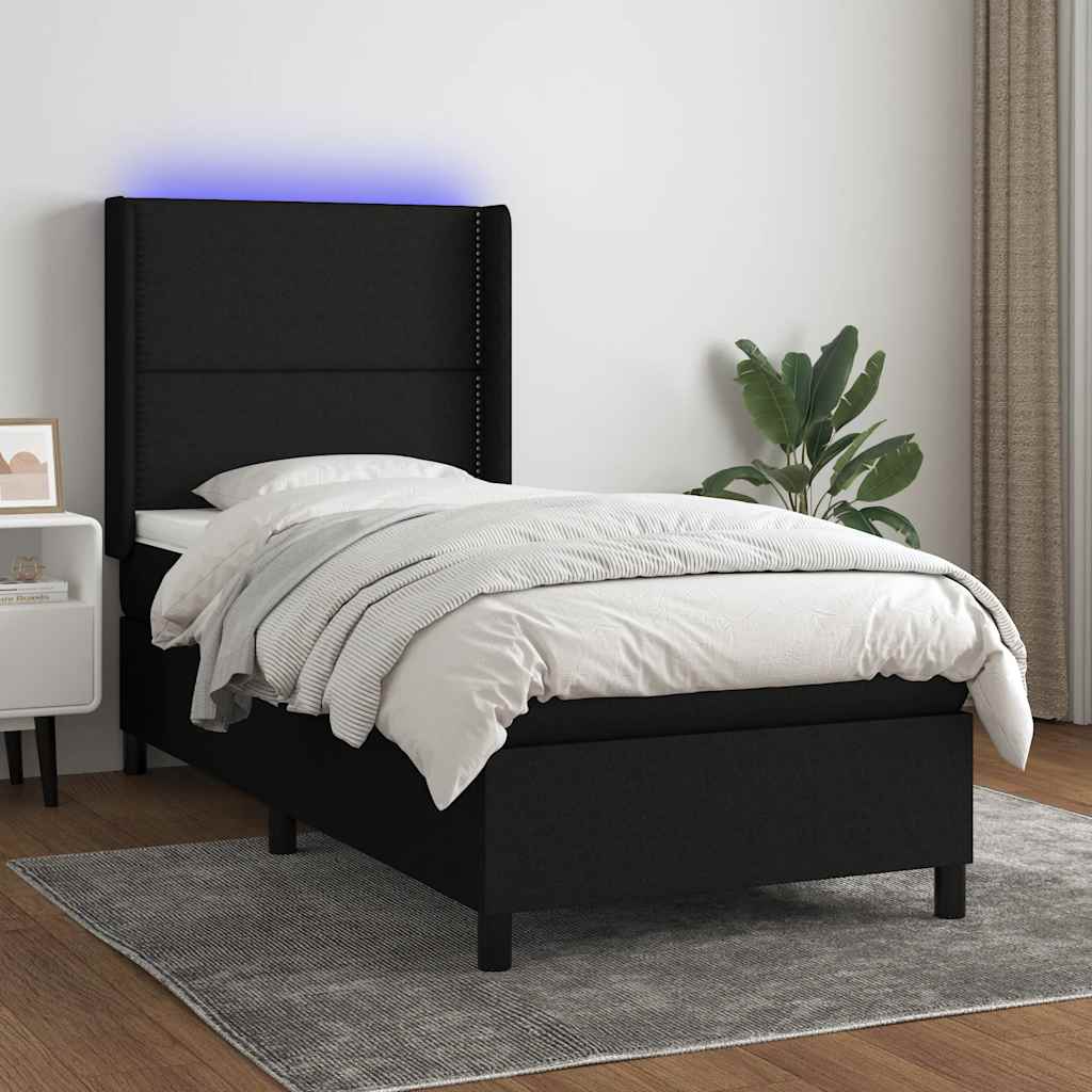 Boxspring met matras en LED stof zwart 100x200 cm – afbeelding 1