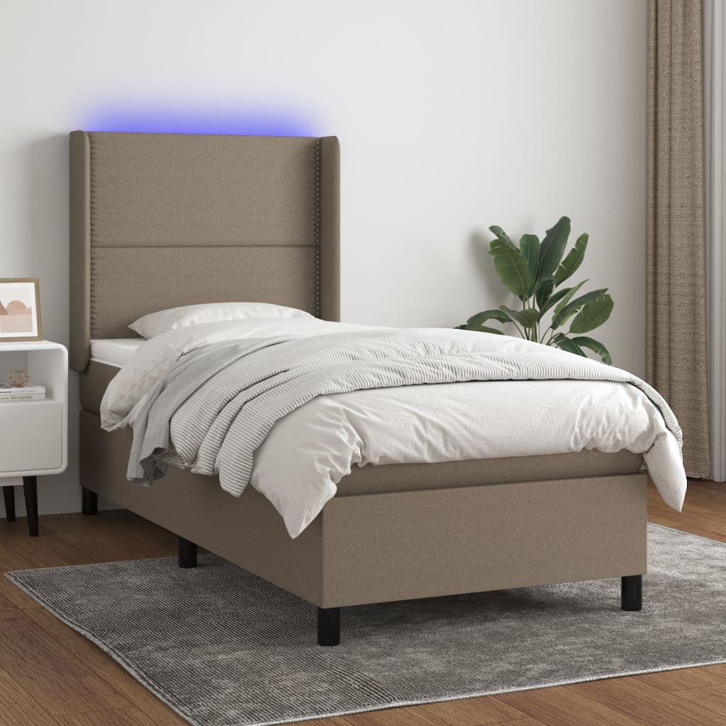 Boxspring met matras en LED stof taupe 100x200 cm – afbeelding 1