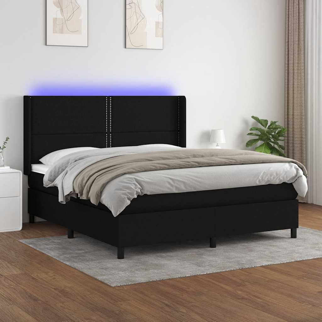 Boxspring met matras en LED stof zwart 180x200 cm – afbeelding 1