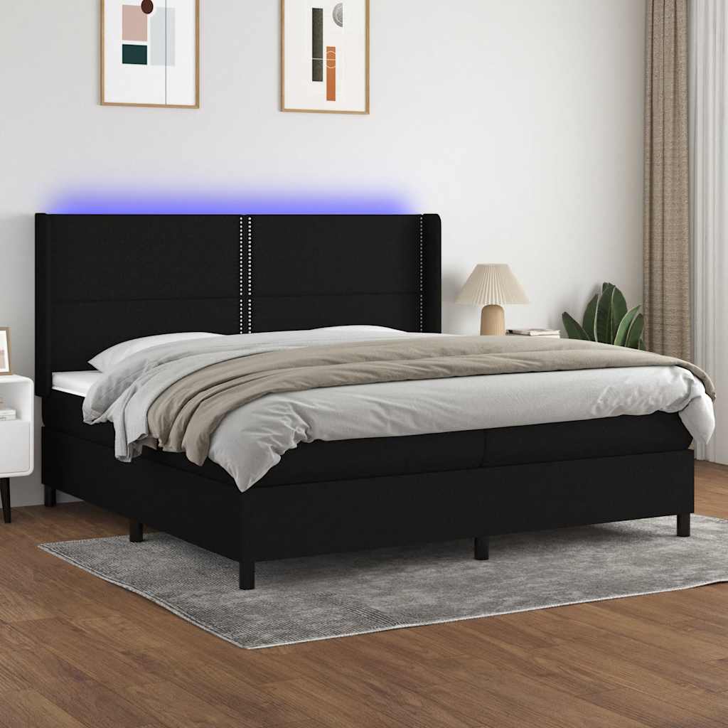 Boxspring met matras en LED stof zwart 200x200 cm – afbeelding 1