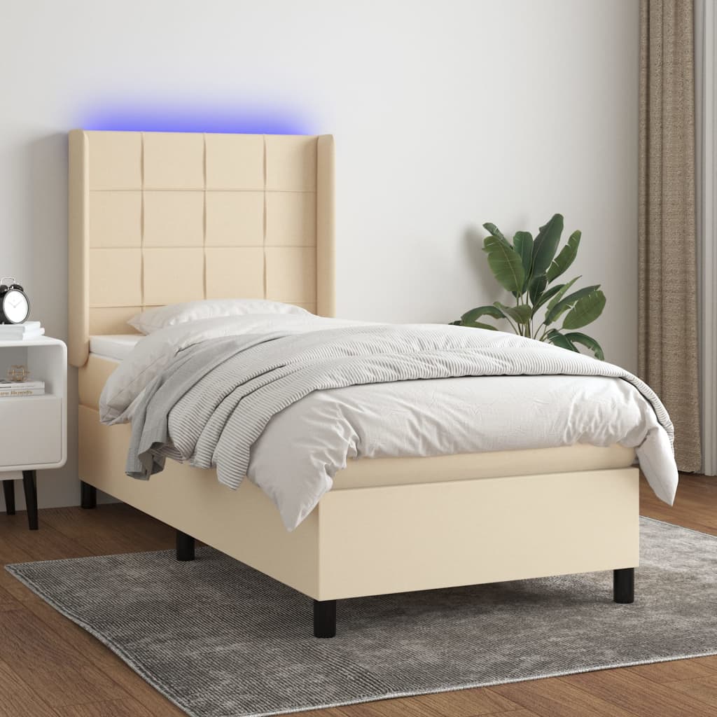 Boxspring met matras en LED stof crèmekleurig 80x200 cm – afbeelding 1