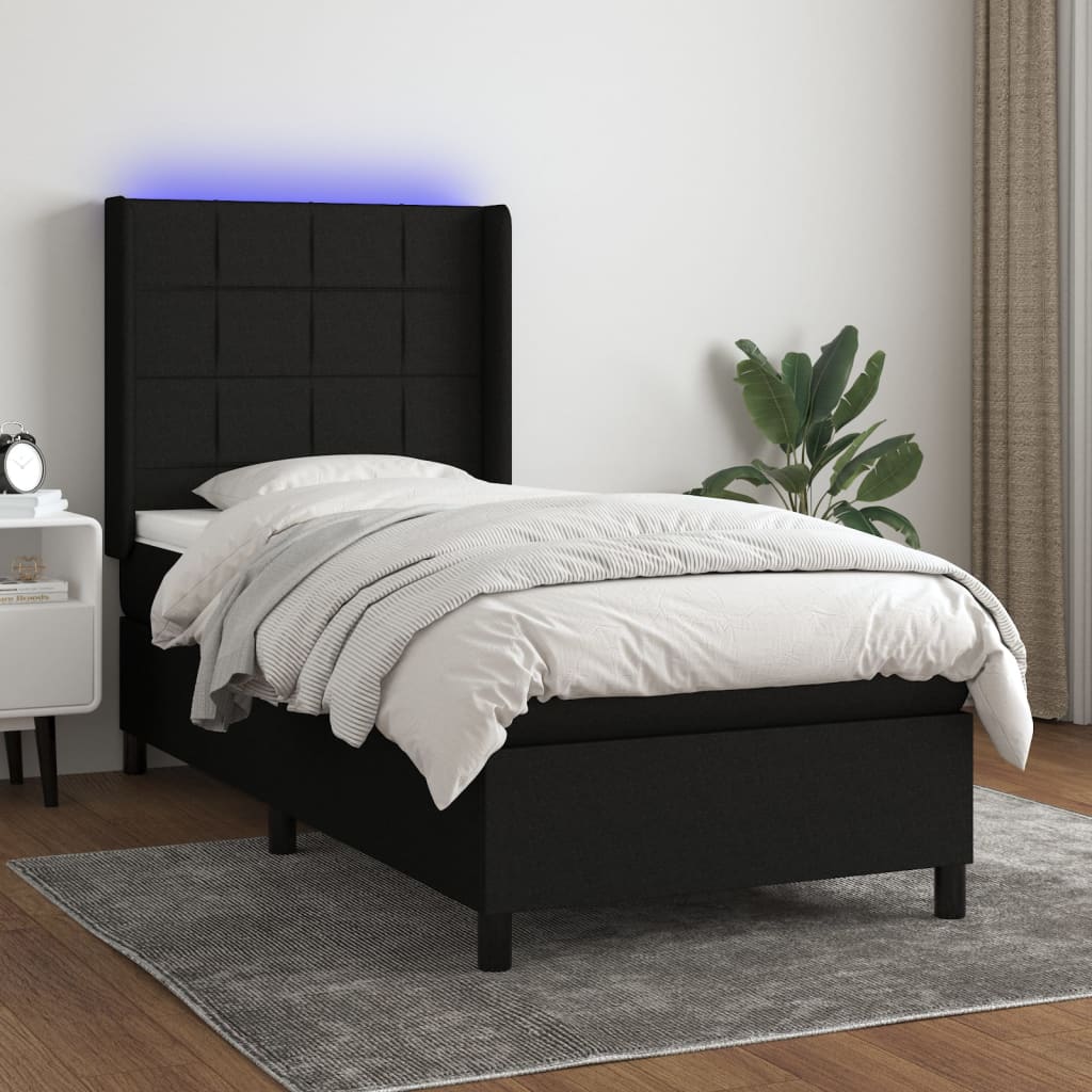Boxspring met matras en LED stof zwart 100x200 cm – afbeelding 1