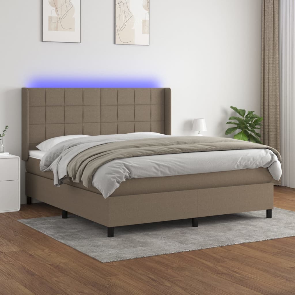Boxspring met matras en LED stof taupe 160x200 cm – afbeelding 1