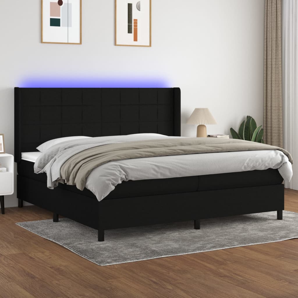 Boxspring met matras en LED stof zwart 200x200 cm – afbeelding 1