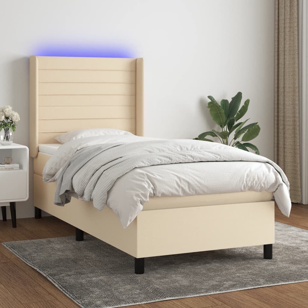 Boxspring met matras en LED stof crèmekleurig 80x200 cm – afbeelding 1