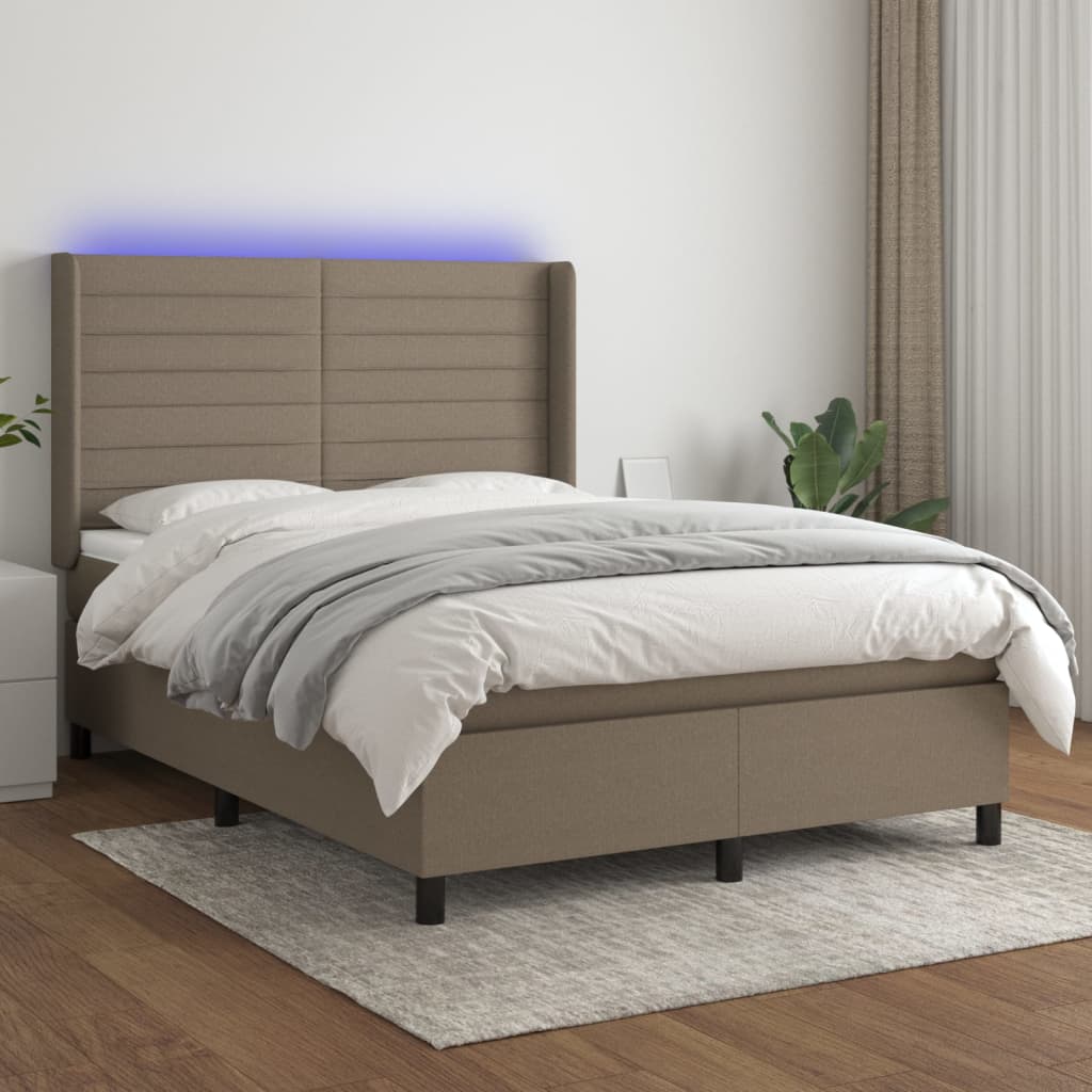 Boxspring met matras en LED stof taupe 140x190 cm – afbeelding 1