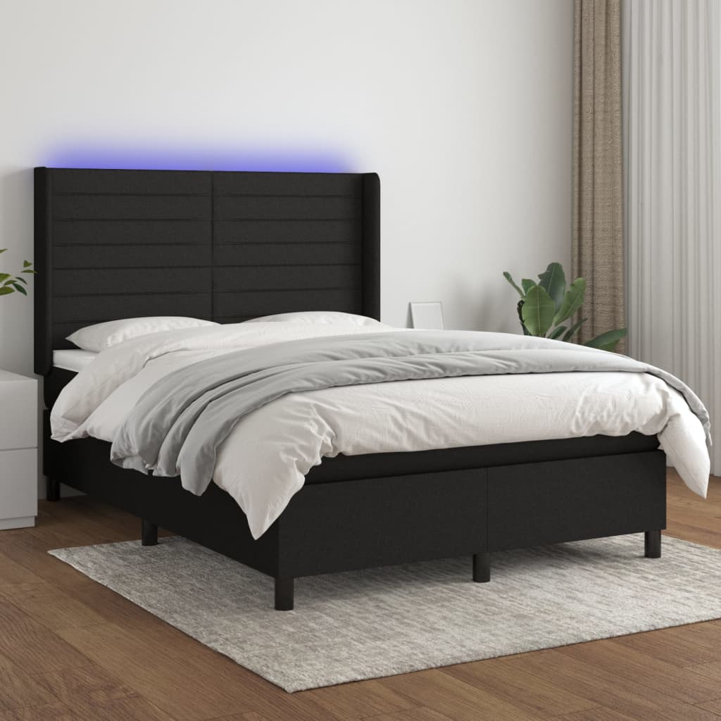 Boxspring met matras en LED stof zwart 140x200 cm – afbeelding 1