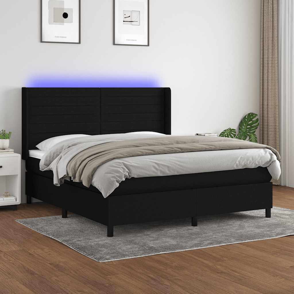 Boxspring met matras en LED stof zwart 160x200 cm – afbeelding 1
