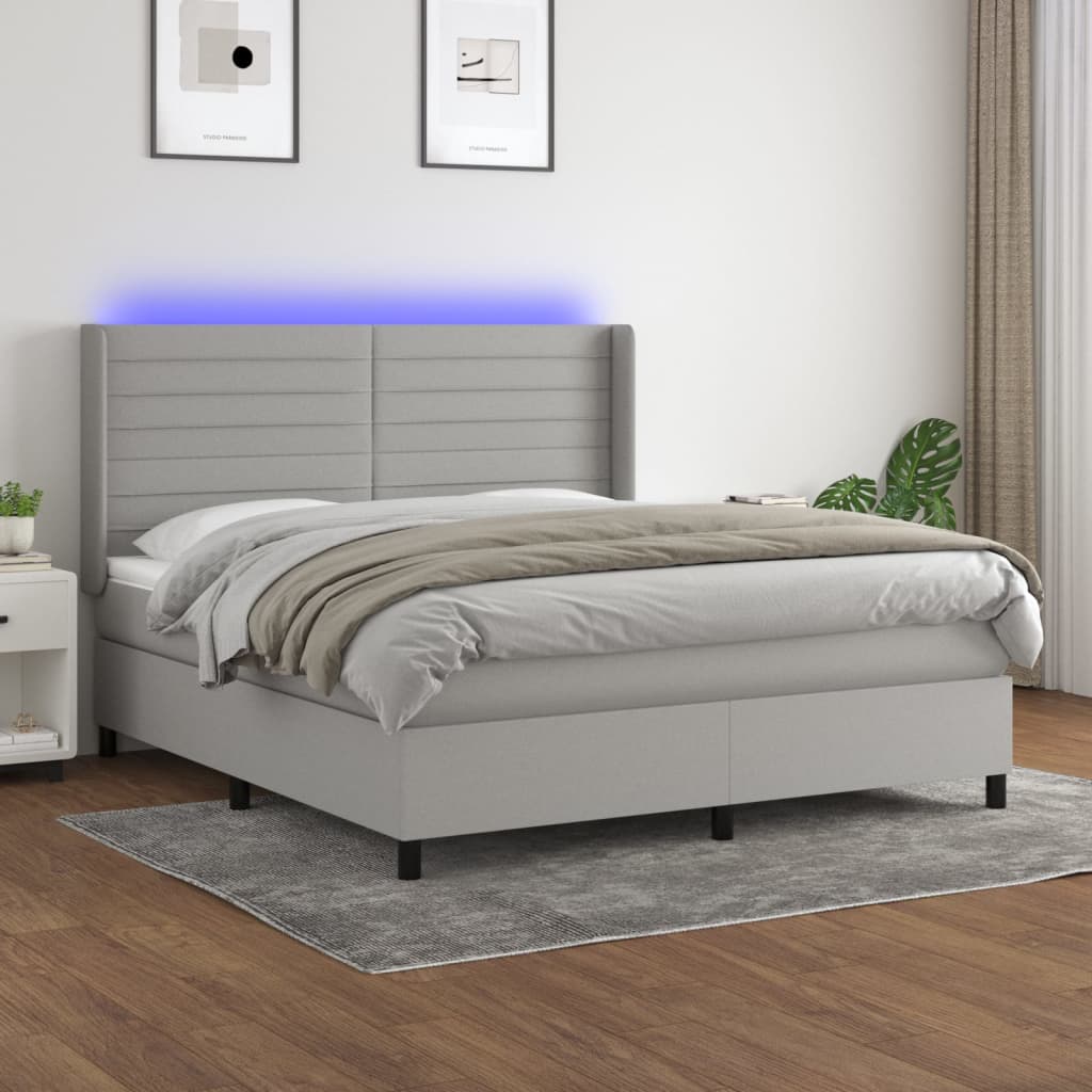 Boxspring met matras en LED stof lichtgrijs 180x200 cm – afbeelding 1