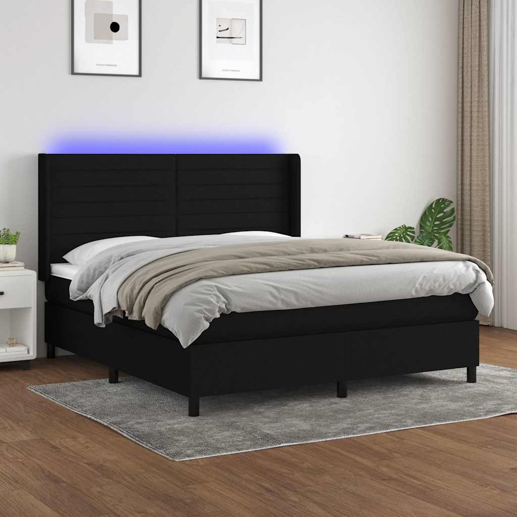 Boxspring met matras en LED stof zwart 180x200 cm – afbeelding 1