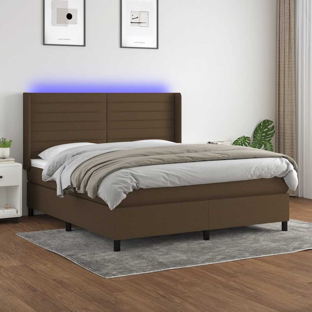 Boxspring met matras en LED stof donkerbruin 180x200 cm – afbeelding 1