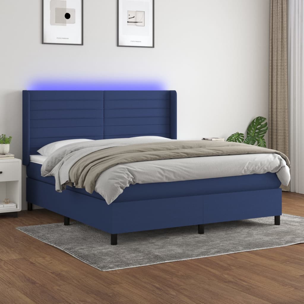 Boxspring met matras en LED stof blauw 180x200 cm – afbeelding 1