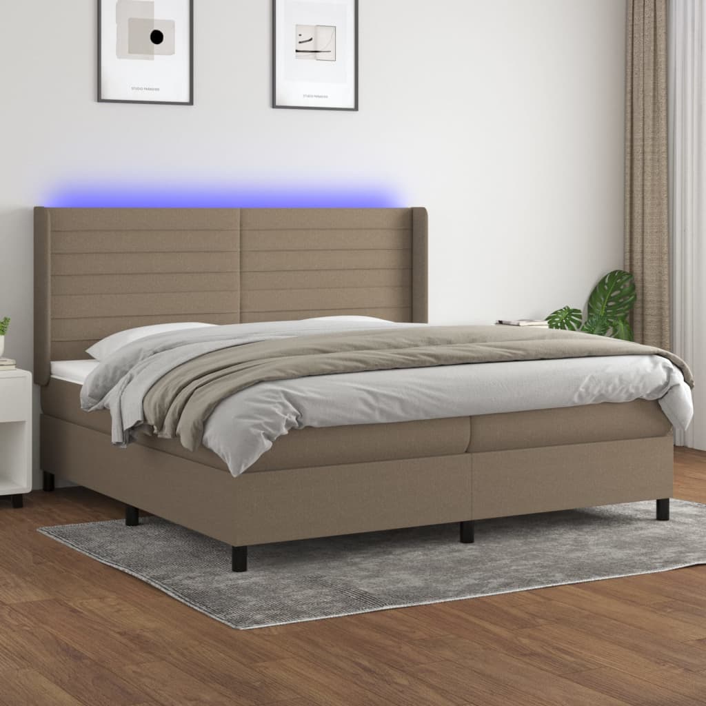 Boxspring met matras en LED stof taupe 200x200 cm – afbeelding 1