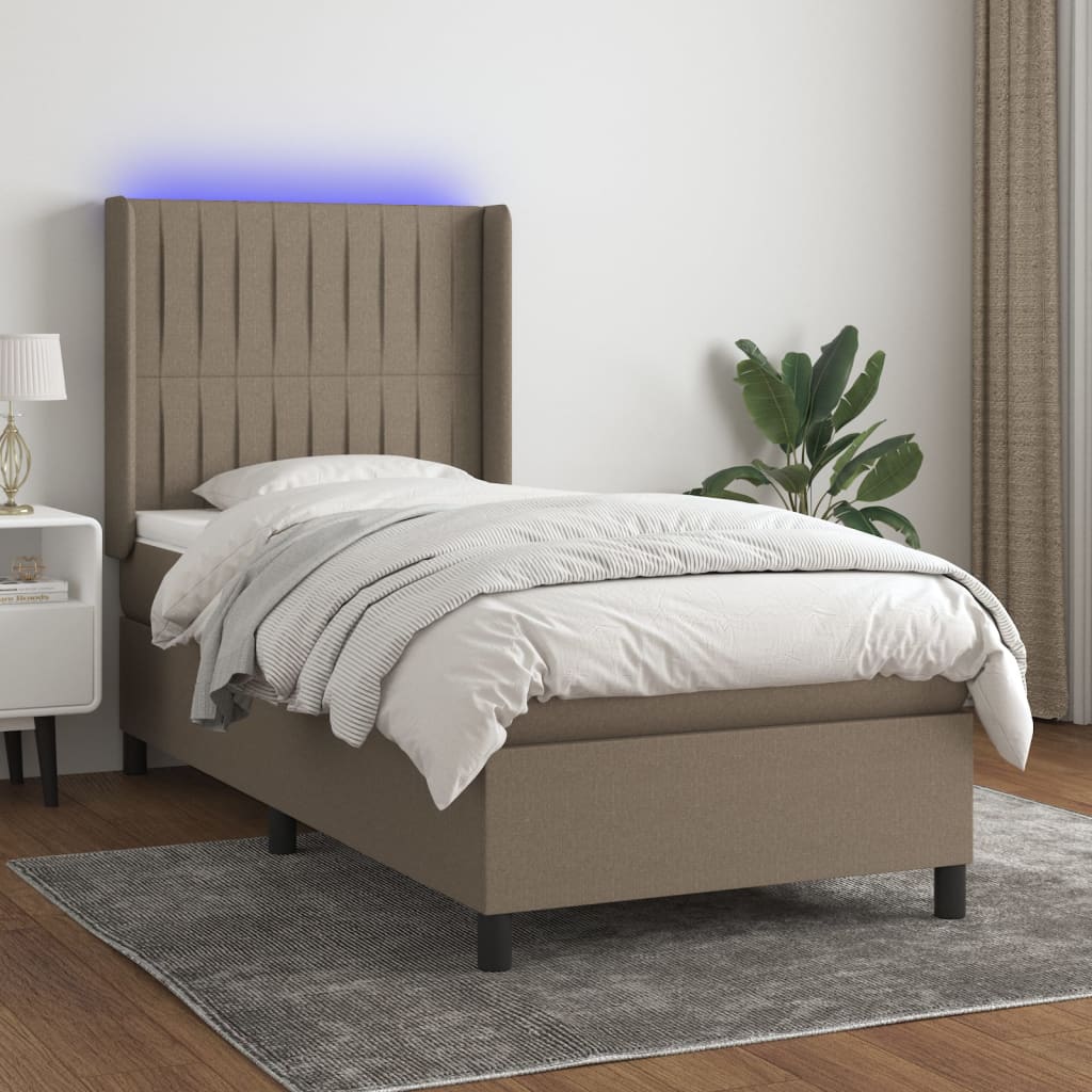 Boxspring met matras en LED stof taupe 80x200 cm – afbeelding 1