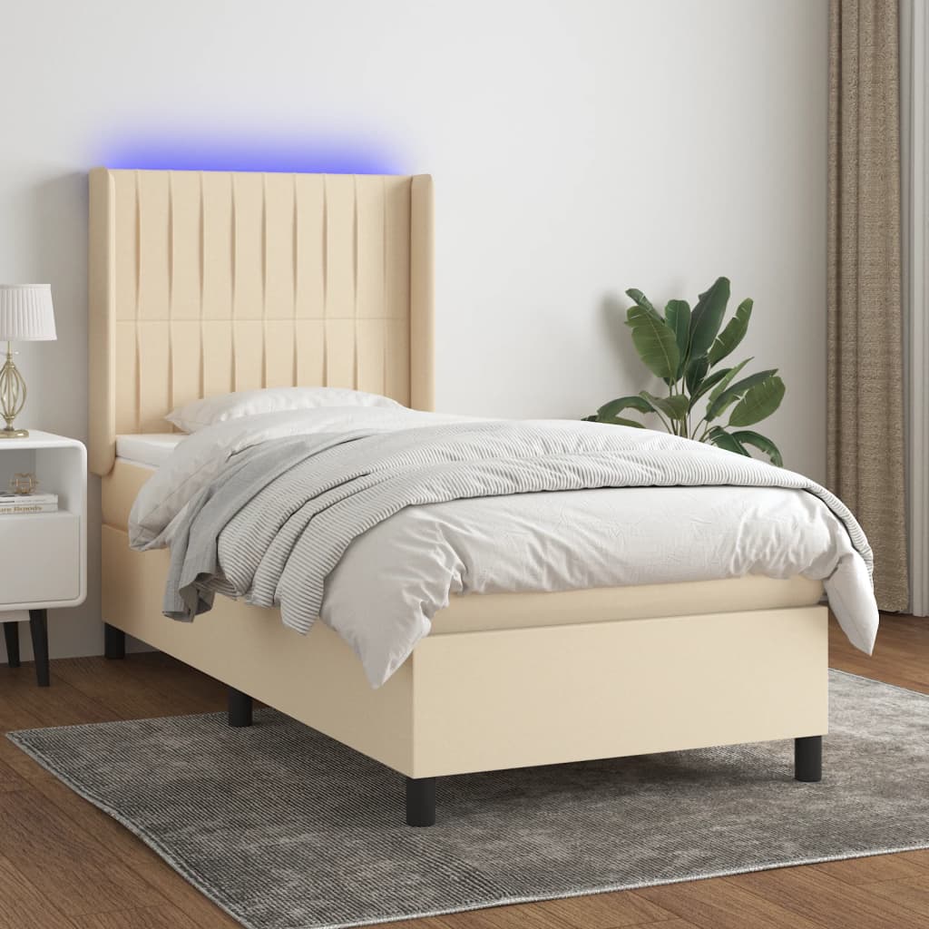 Boxspring met matras en LED stof crèmekleurig 80x200 cm – afbeelding 1