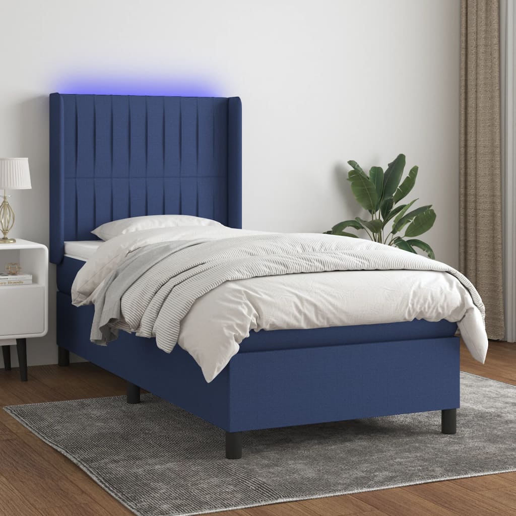 Boxspring met matras en LED stof blauw 80x200 cm – afbeelding 1