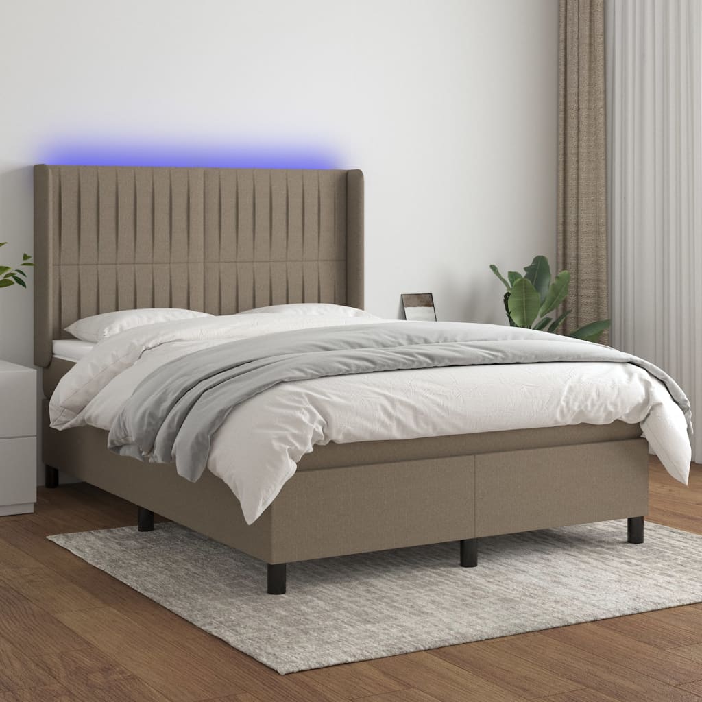 Boxspring met matras en LED stof taupe 140x190 cm – afbeelding 1