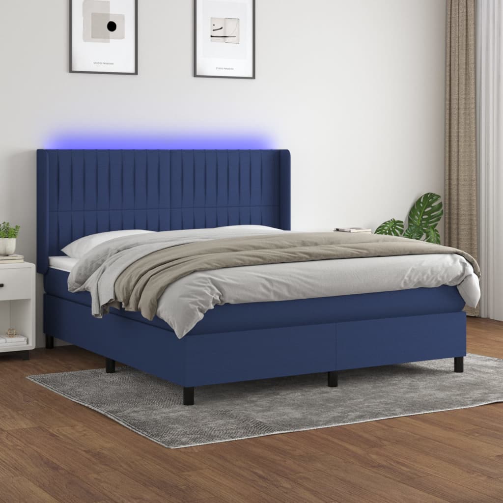 Boxspring met matras en LED stof blauw 180x200 cm – afbeelding 1
