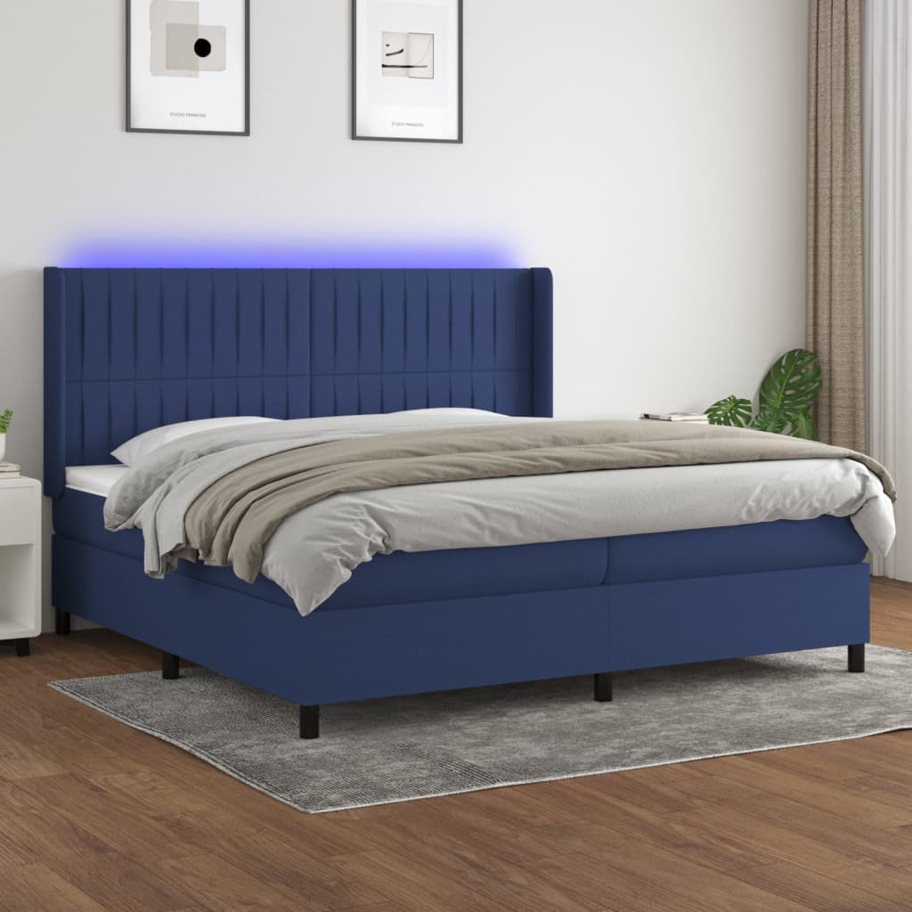 Boxspring met matras en LED stof blauw 200x200 cm – afbeelding 1