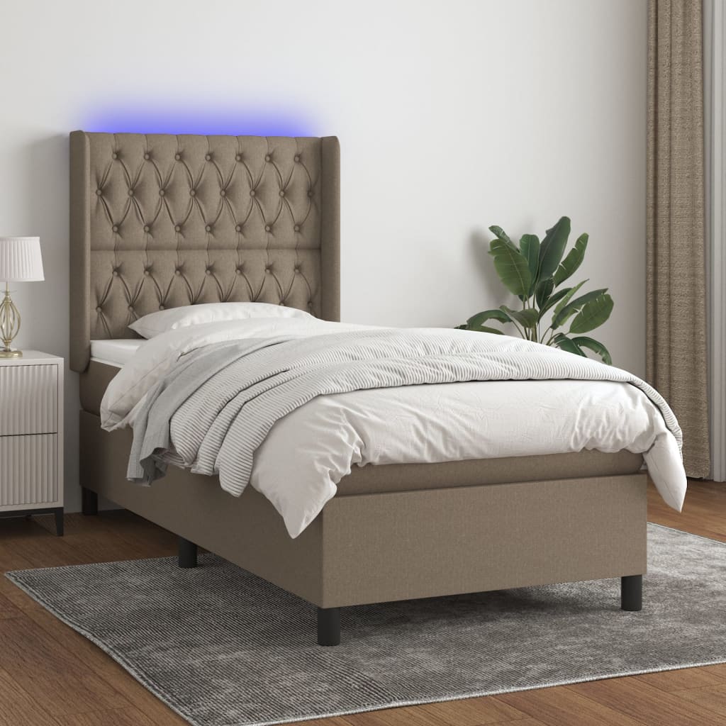 Boxspring met matras en LED stof taupe 80x200 cm – afbeelding 1