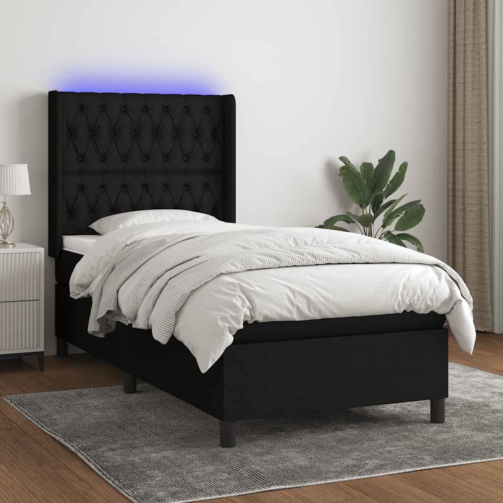 Boxspring met matras en LED stof zwart 100x200 cm – afbeelding 1
