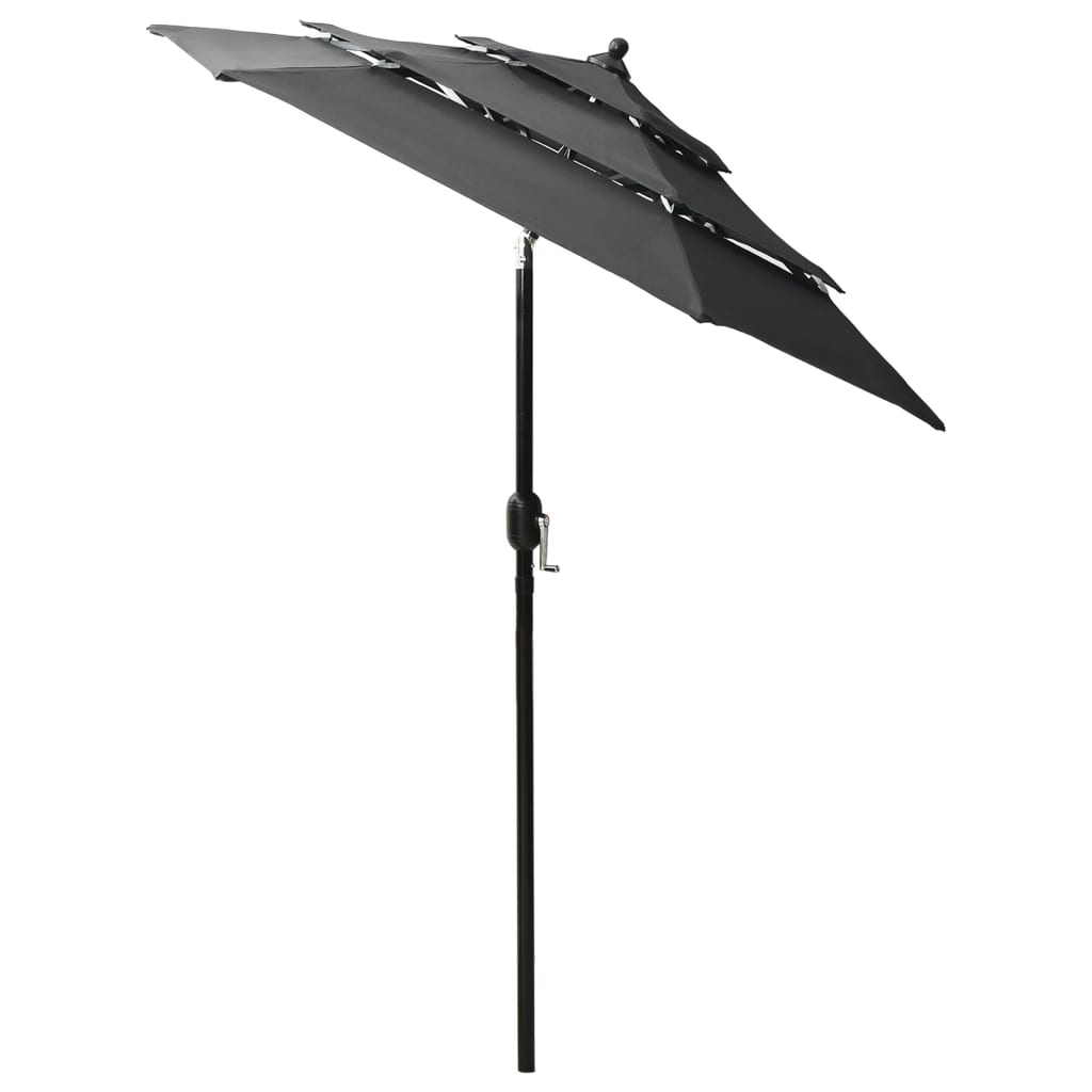 Parasol 3-laags met aluminium paal 2 m antracietkleurig – afbeelding 3