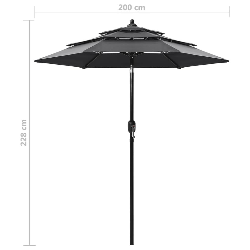 Parasol 3-laags met aluminium paal 2 m antracietkleurig – afbeelding 8