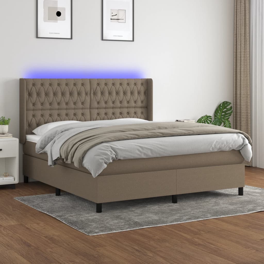 Boxspring met matras en LED stof taupe 180x200 cm – afbeelding 1