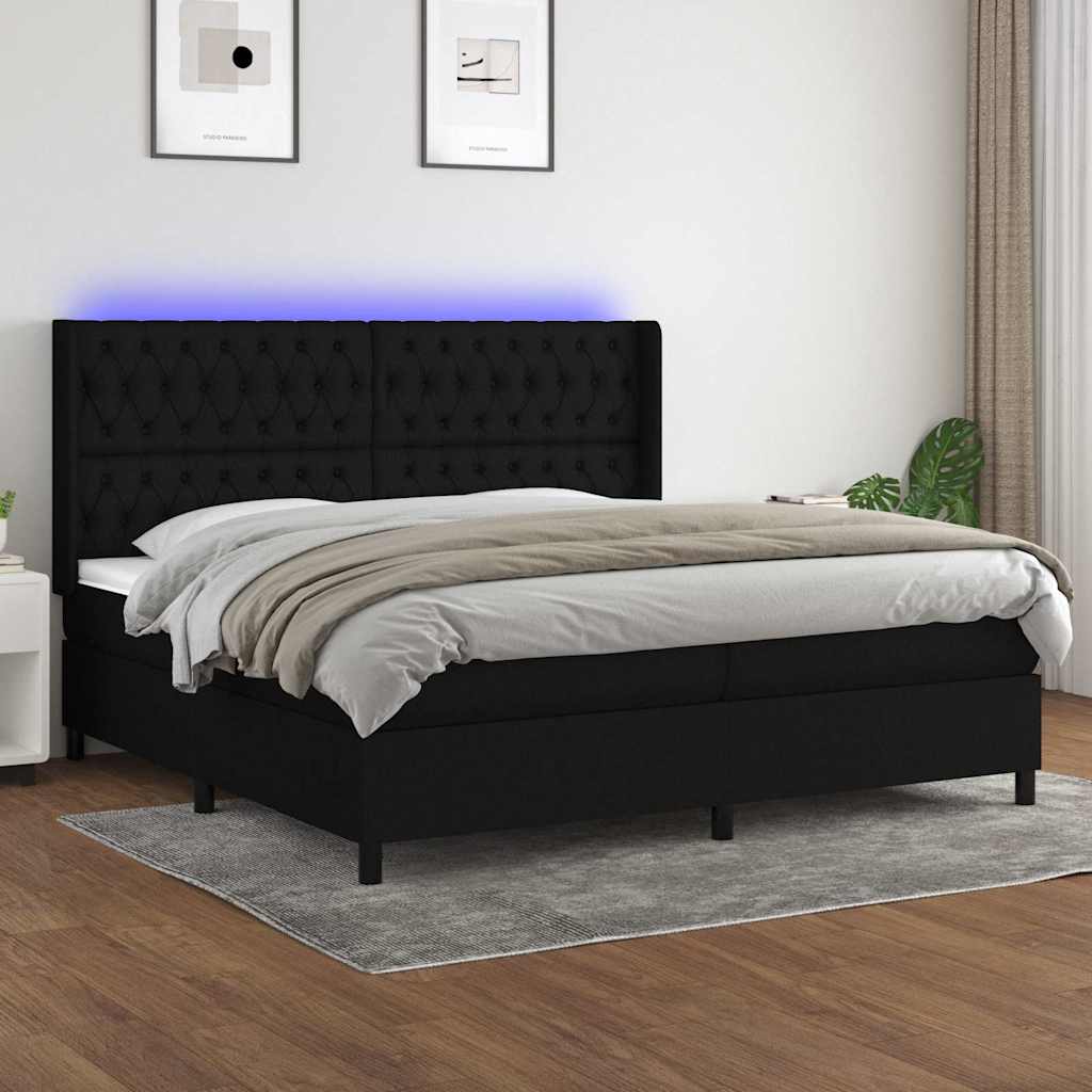Boxspring met matras en LED stof zwart 200x200 cm – afbeelding 1