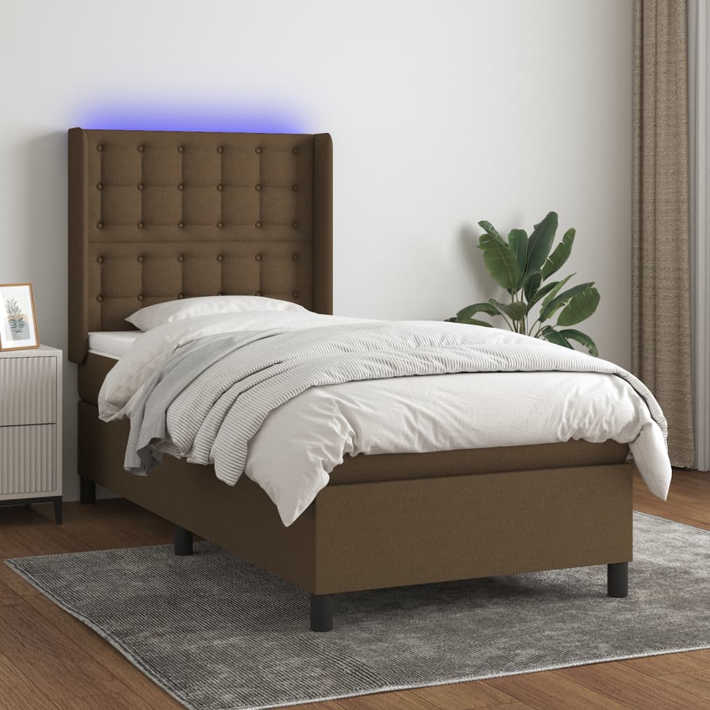 Boxspring met matras en LED stof donkerbruin 80x200 cm – afbeelding 1