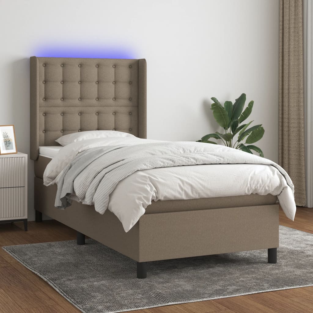 Boxspring met matras en LED stof taupe 80x200 cm – afbeelding 1