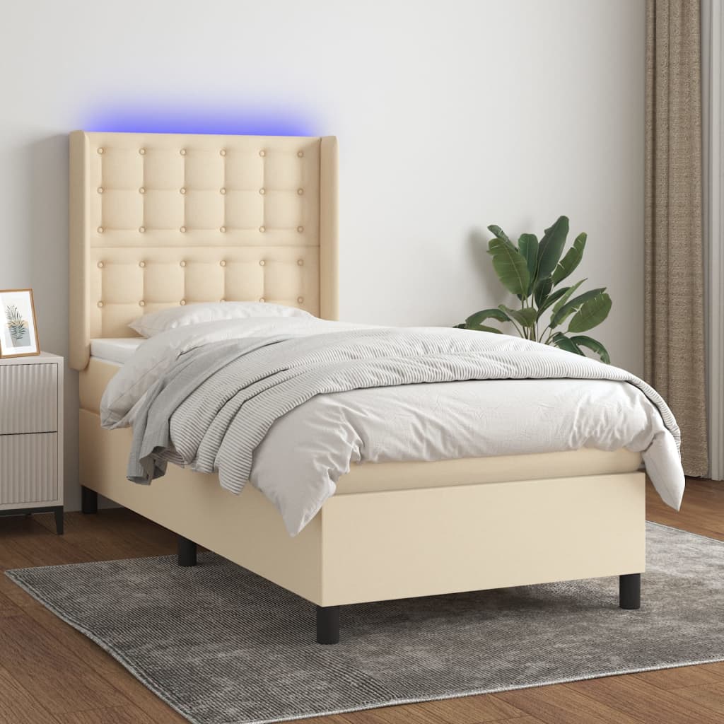 Boxspring met matras en LED stof crèmekleurig 80x200 cm – afbeelding 1