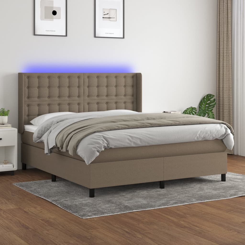 Boxspring met matras en LED stof taupe 160x200 cm – afbeelding 1