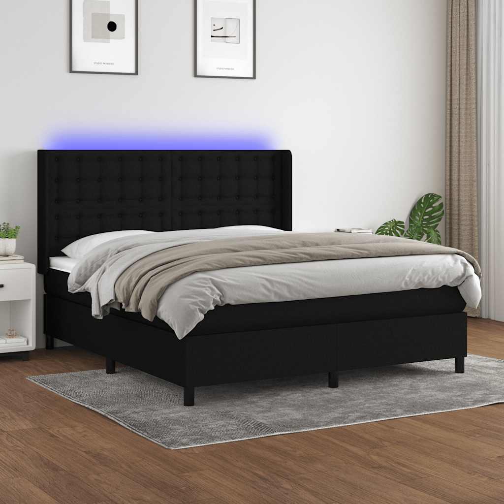 Boxspring met matras en LED stof zwart 180x200 cm – afbeelding 1