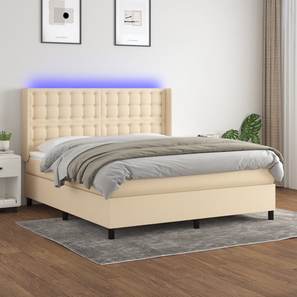Boxspring met matras en LED stof crèmekleurig 180x200 cm – afbeelding 1