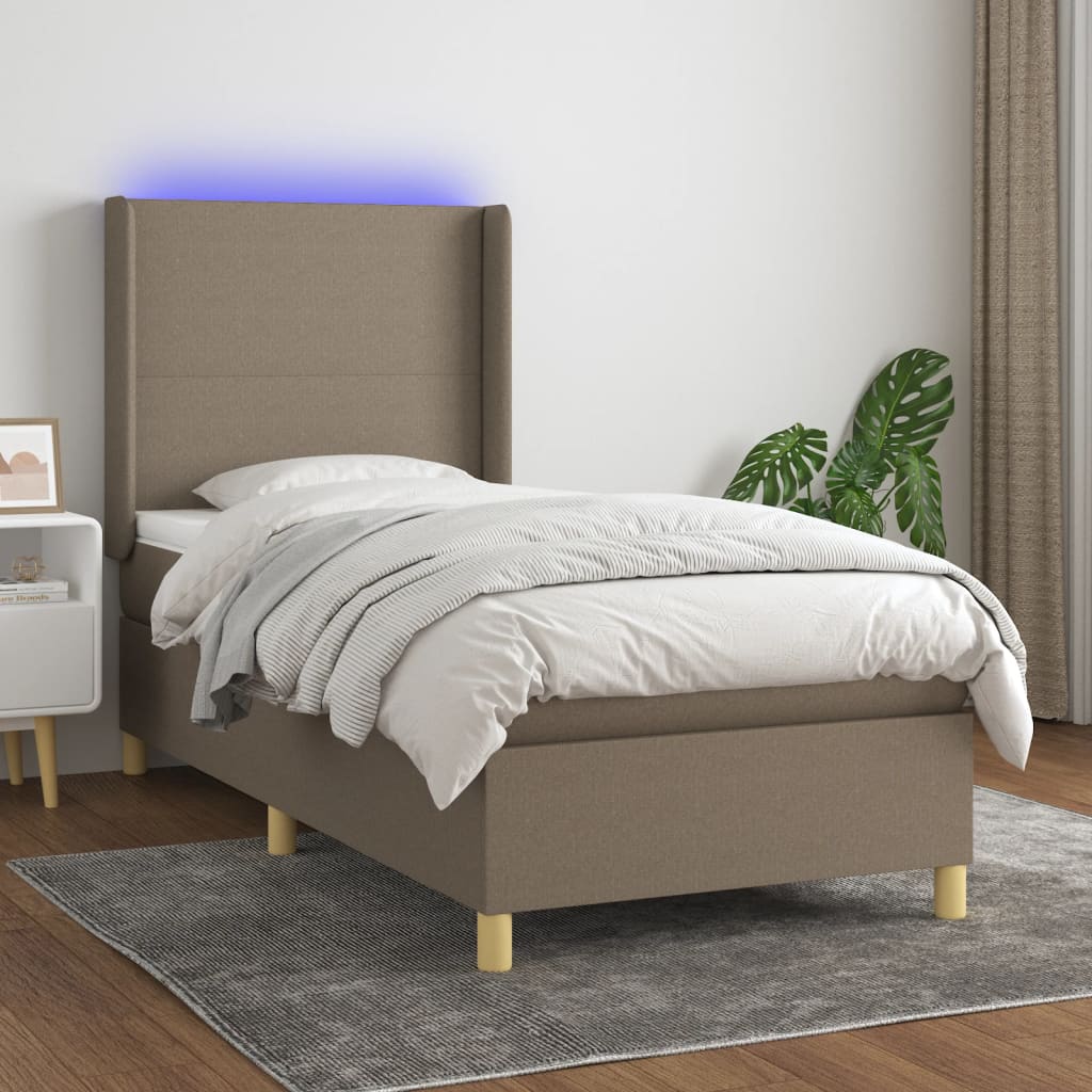 Boxspring met matras en LED stof taupe 80x200 cm – afbeelding 1