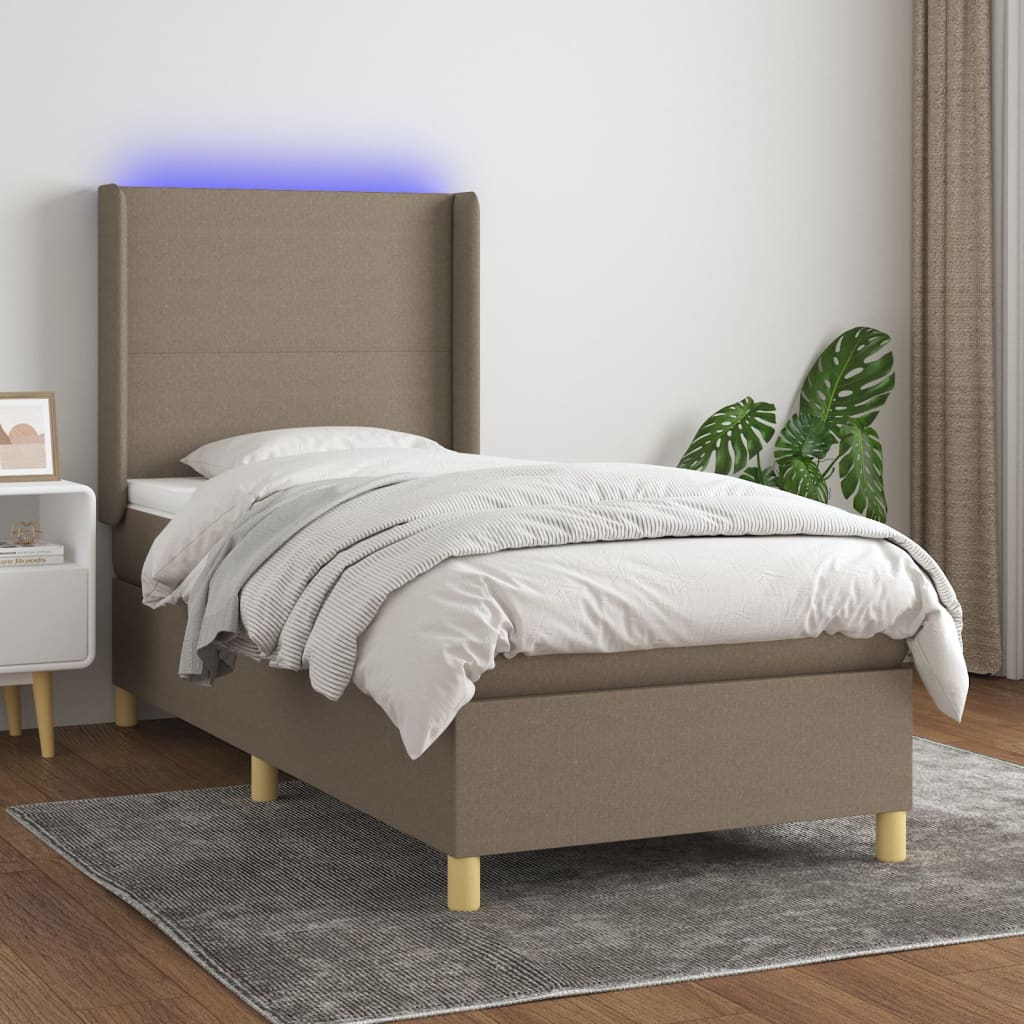 Boxspring met matras en LED stof taupe 80x200 cm – afbeelding 1