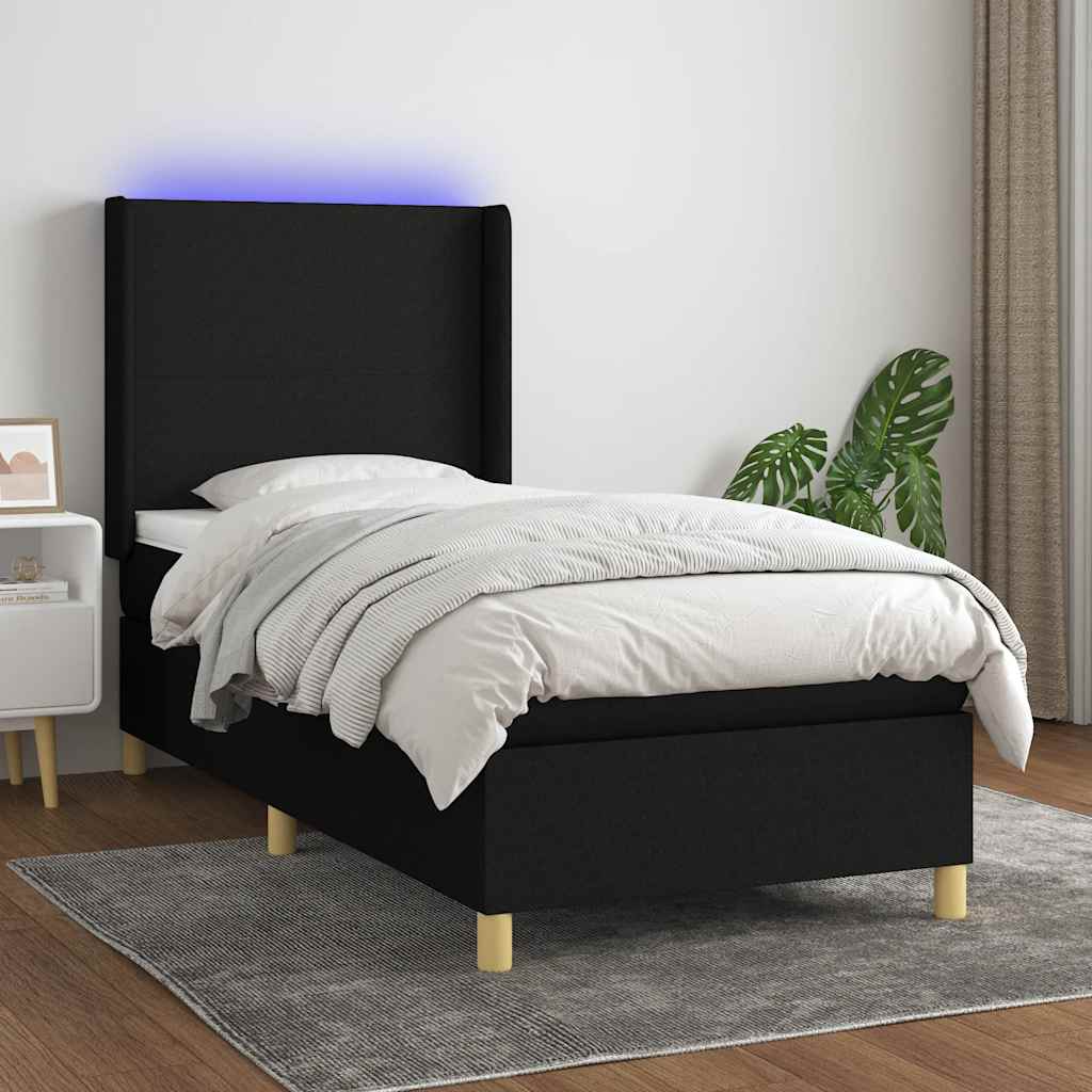 Boxspring met matras en LED stof zwart 100x200 cm – afbeelding 1