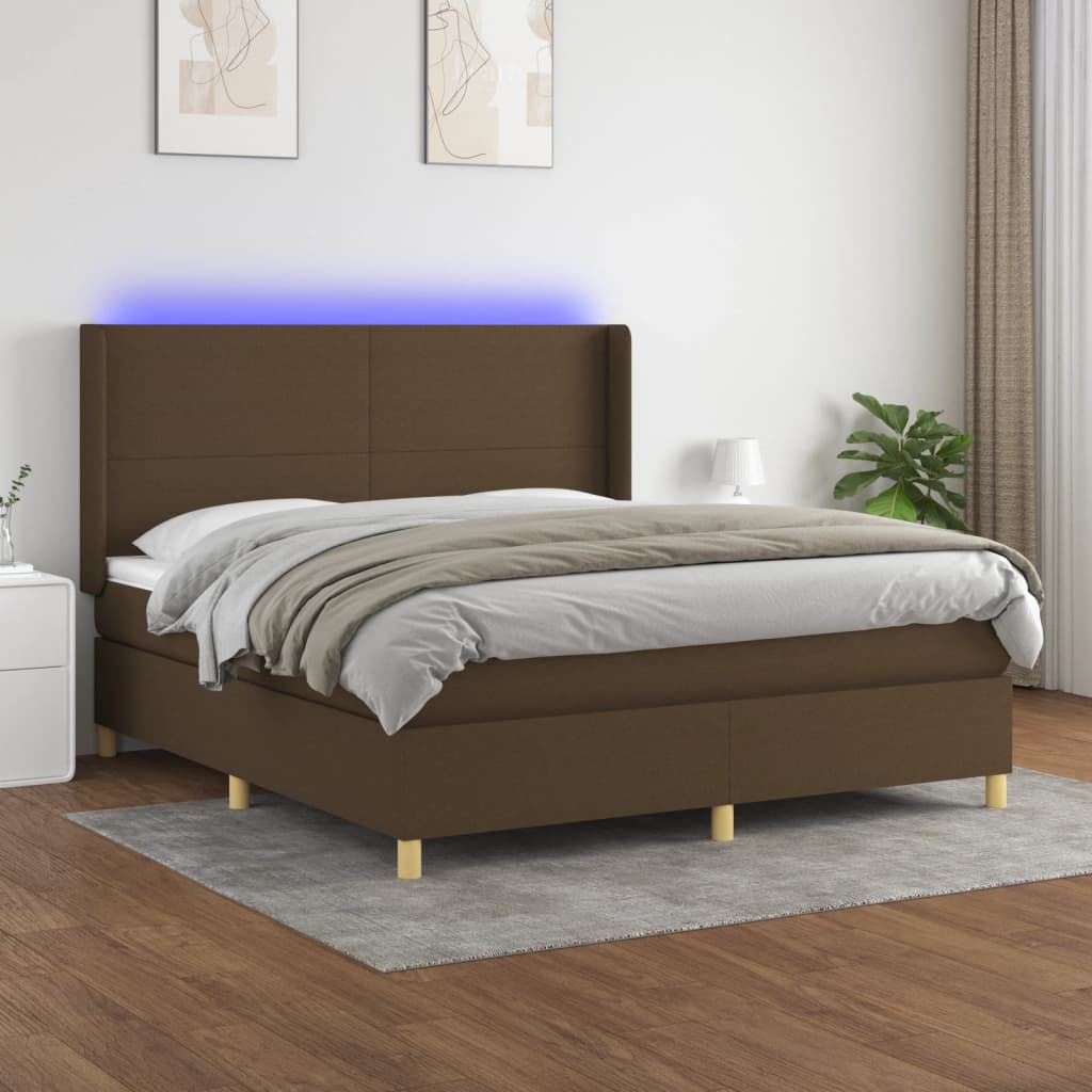 Boxspring met matras en LED stof donkerbruin 160x200 cm – afbeelding 1