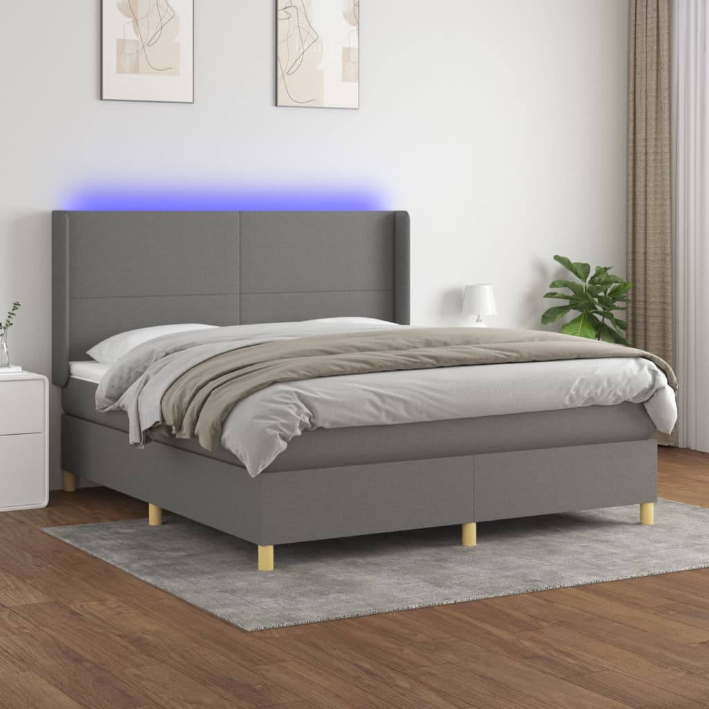 Boxspring met matras en LED stof donkergrijs 180x200 cm – afbeelding 1