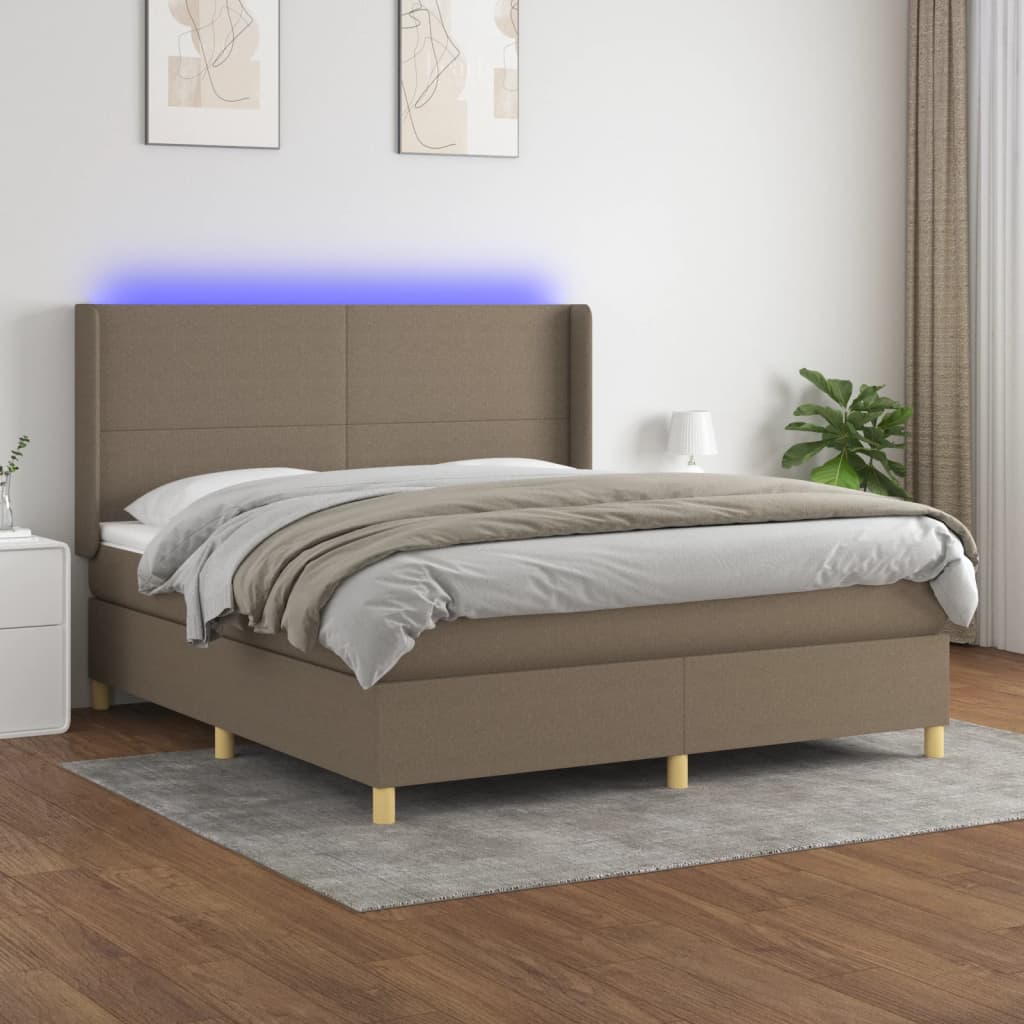 Boxspring met matras en LED stof taupe 180x200 cm – afbeelding 1