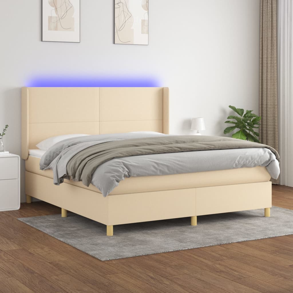 Boxspring met matras en LED stof crèmekleurig 180x200 cm – afbeelding 1