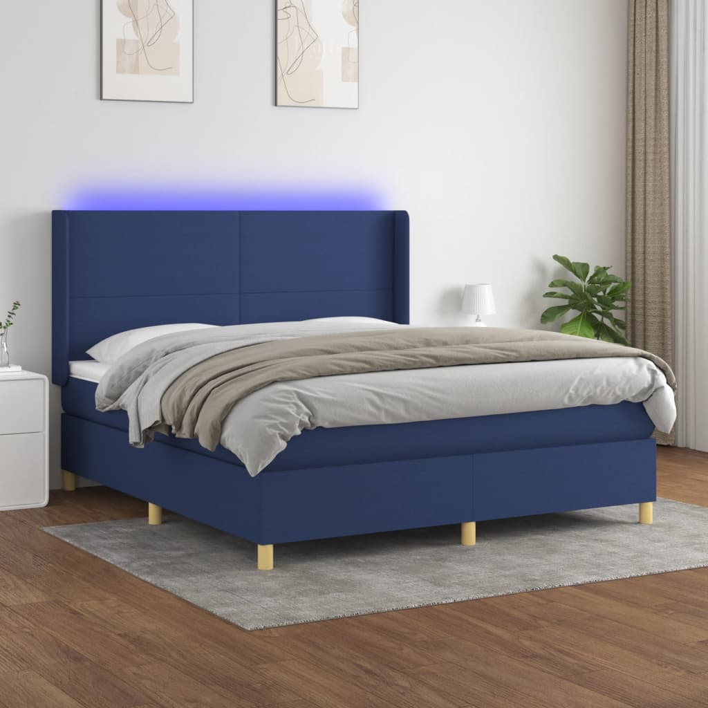 Boxspring met matras en LED stof blauw 180x200 cm – afbeelding 1