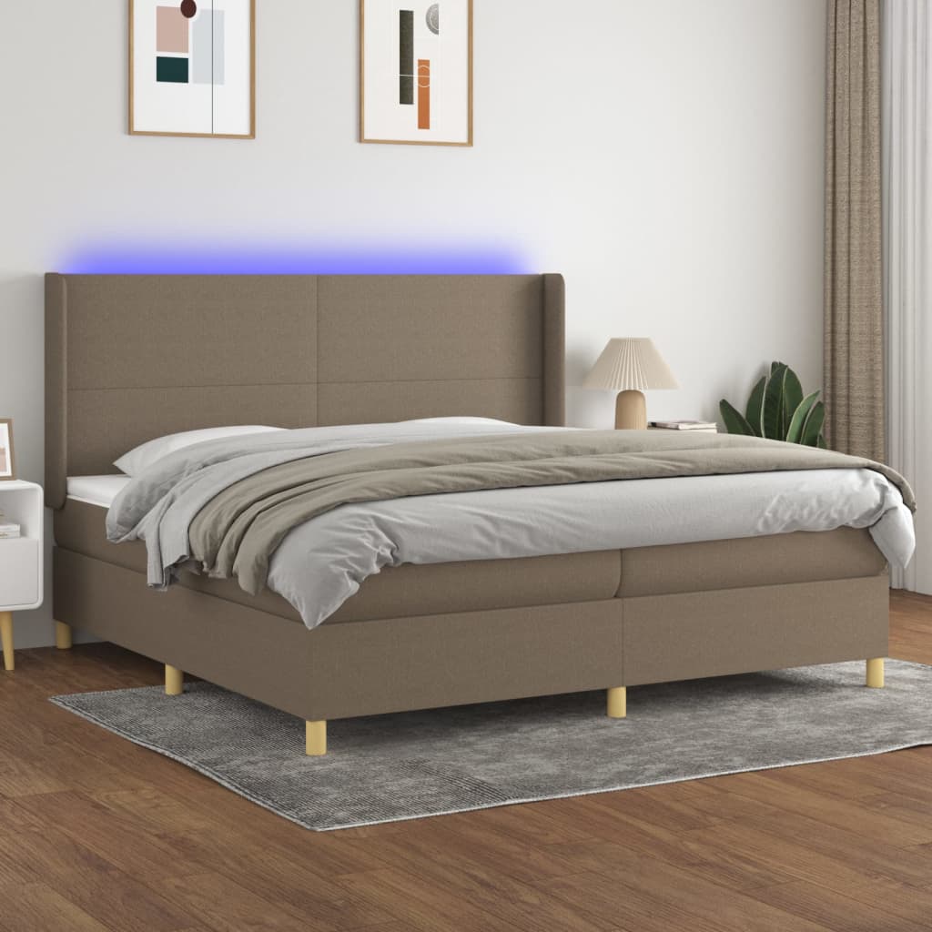 Boxspring met matras en LED stof taupe 200x200 cm – afbeelding 1