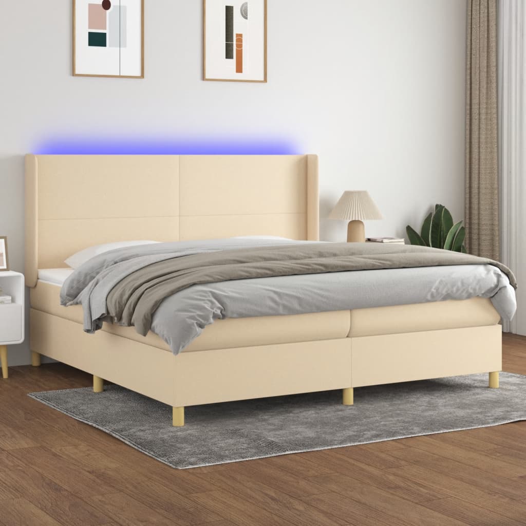 Boxspring met matras en LED stof crèmekleurig 200x200 cm – afbeelding 1